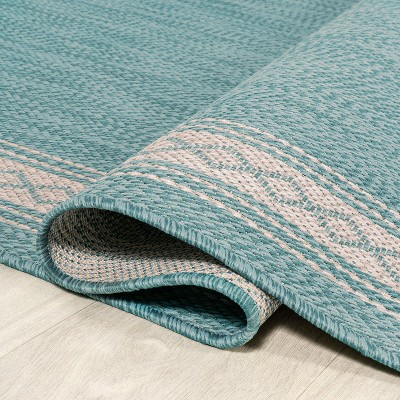 Aqua and Light Gray Reversible Diamond Synthetic Area Rug