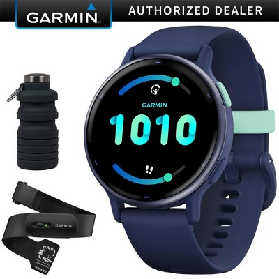 Garmin Vivoactive 5 Fitness Smartwatch, Navy w/ HRM 200 (XS-S) + Water Bottle Bundle