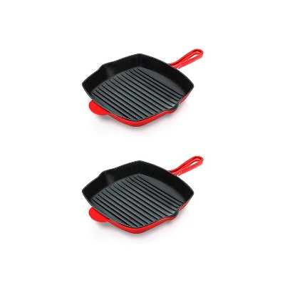 Simply Calphalon Enamel Cast Iron Red 11-inch Grill Pan and Press