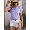 Coolmee Women's Summer Casual Blouse Fashion V-Neck Chain Striped Top Casual Short Sleeve Tops Loose Fit Jacquard Tops M Purple - 2 of 4