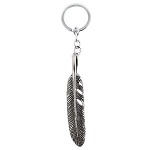 Unique Bargains Feather Shaped Pendant Keyring Keychain Key Ring Ornament 13.5cm Length Silver Gray - 1 of 4