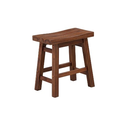 Set of 2 Rustic Chestnut Wire-Brushed Saddle Stools, 18" Height