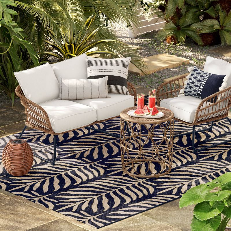 Vintage Palms Rectangular Woven Indoor Outdoor Area Rug Tan/Blue - Threshold™, 3 of 8