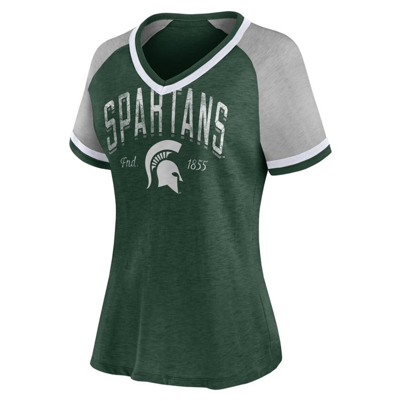 NCAA Michigan State Spartans Women&#39;s Gray V-Neck Raglan T-Shirt, 2 of 4