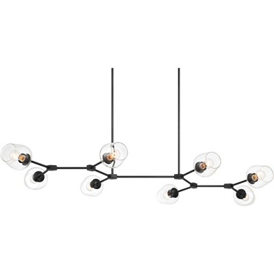Possini Euro Design Cosgrove Black Linear Pendant Chandelier 73" Wide Modern Sputnik Glass Shades 8-Light for Dining Room Island