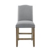 Wood Counter Chair (Set of 2) with Memory Foam Seat, Stretchers, Driftwood Finish, Ash-Gray Fabric, and Nailhead Trim - 2 of 4