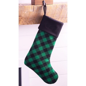 Green & Black Buffalo Check Wool Christmas Stocking – Made with American Woolen Fabric – by MerryStockings - 1 of 3