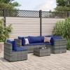 vidaXL Patio Lounge Set with Cushions Sectional Sofa Garden Backyard Poly Rattan - Gray and Blue 3x Corner 2x Middle Table - 2 of 4