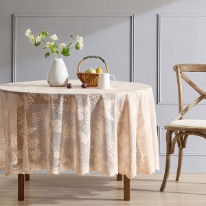 HLC.ME Butterfly Floral Patterned Scalloped, Wrinkle Resistant, Lace Fabric Table Cloth for Round and Rectangle Tables - 1 of 4