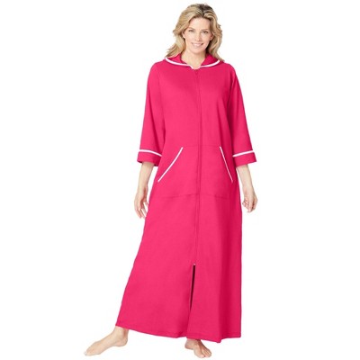 Dreams & Co. Women's Plus Size Long French Terry Robe - 1x, Pink : Target