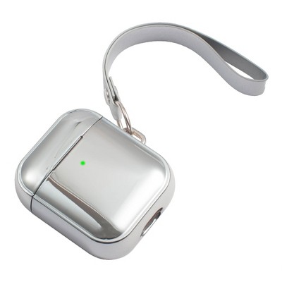 Insten Case Compatible with AirPods 1 & 2 - Glitter Plating Protective Skin Cover with Hand Strap, Silver