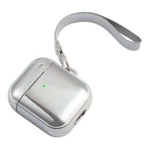 Insten Case Compatible with AirPods 1 & 2 - Glitter Plating Protective Skin Cover with Hand Strap, Silver - 1 of 4