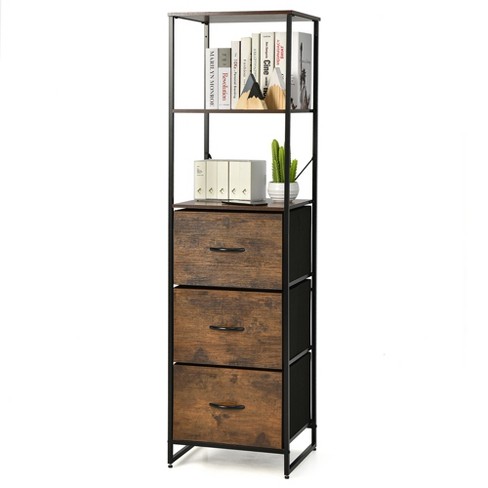 Costway Vertical 3 Drawer Dresser w/ 3 Shelves Tall Storage Tower Chest  Freestanding