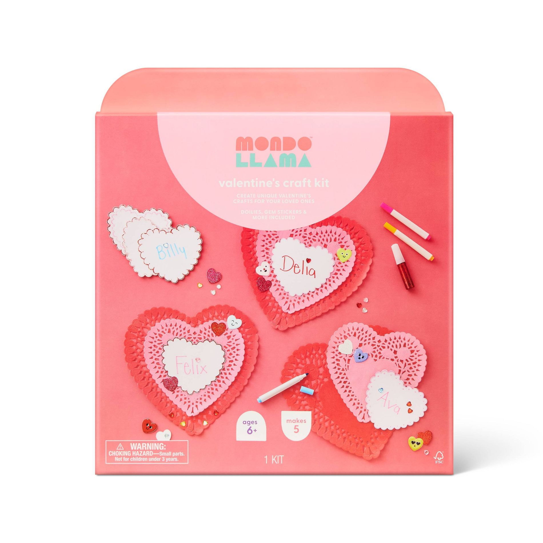 Valentine's Craft Supplies Kit Stickers Doilies and Markers - Mondo Llama™