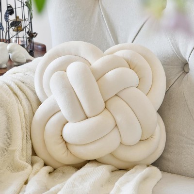 Knot Pillow Ball, Decorative Throw Pillows with Velvet Fabric for Couch Bed, 12" Decor Knotted Square Floor Pillow Cushions (12 Inches, Beige)