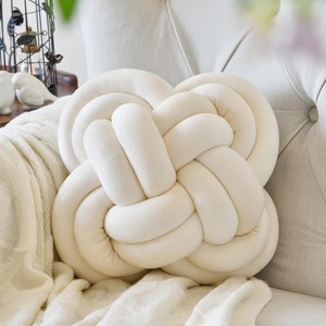 Knot Pillow Ball, Decorative Throw Pillows with Velvet Fabric for Couch Bed, 12" Decor Knotted Square Floor Pillow Cushions (12 Inches, Beige) - 1 of 4