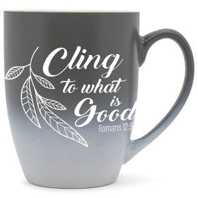 Elanze Designs Cling To What Is Good Romans 12:9 Two Toned Ombre Matte Grey and White 12 ounce Ceramic Stoneware Coffee Cup Mug