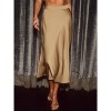 Women's Satin Midi Skirt - Flowy High Waist A-Line for Cocktail, Wedding & Vacation Outfits Light Brown - 3 of 4