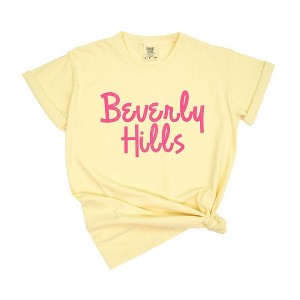 Simply Sage Market Women's Beverly Hills Cursive Short Sleeve Garment Dyed Tee - 1 of 4