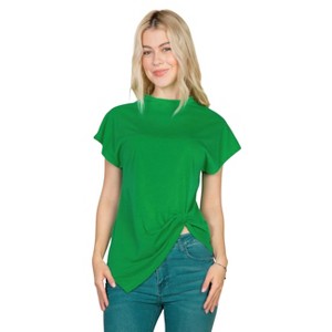 Slickblue Women's Twist Front Batwing Sleeve Tee, Relaxed Fit, Short Sleeve T-Shirt, Casual Style, 4 Colors, Size S-L - 1 of 4