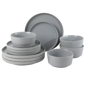 Gibson Home Dempsey Road 12-Piece Stoneware Dinnerware Set – Service for 4, Durable Modern Embossed Dish Set - 1 of 4