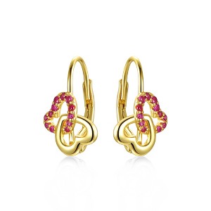 Guili Sweet Kids Sterling Silver 14k Yellow Gold Plated Ruby & Double Heart Halo Drop Leverback Earrings -  Elegant Jewelry with a Dazzling Design - 1 of 3