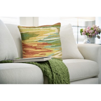 Watercolor Green Hand Hooked Indoor/Outdoor Pillow 18" x 18"
