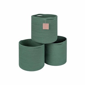 Aoibox Woven Cotton Storage Cubes Baskets Bins 11x11x11 Inch Fit Modular Shelves Round 3Pack Green Durable Organizer - 1 of 4