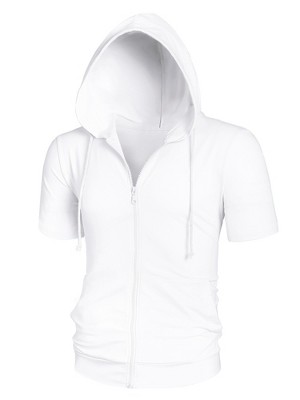 Face Cover Casual Men's Hoodie Drawstring Hooded Sweatshirt, White, M