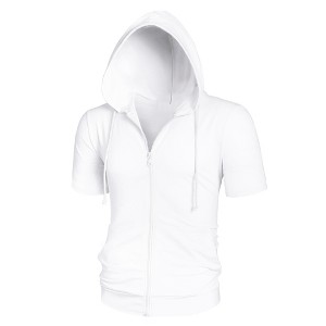 Lars Amadeus Men's Solid Color Zip Up Short Sleeve Hoodies Sweatshirt - 1 of 4
