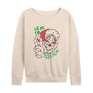 Women's - Instant Message - Here To Sleigh Christmas Lightweight French Terry Wide Neck Long Sleeve Shirt - 1 of 4