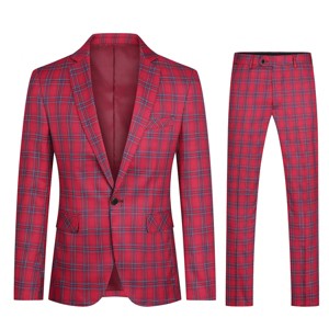 Cloudstyle Mens 2 PCS Plaid Suits Slim Formal Suit Checkered Blazer Jacket Pants - 1 of 3