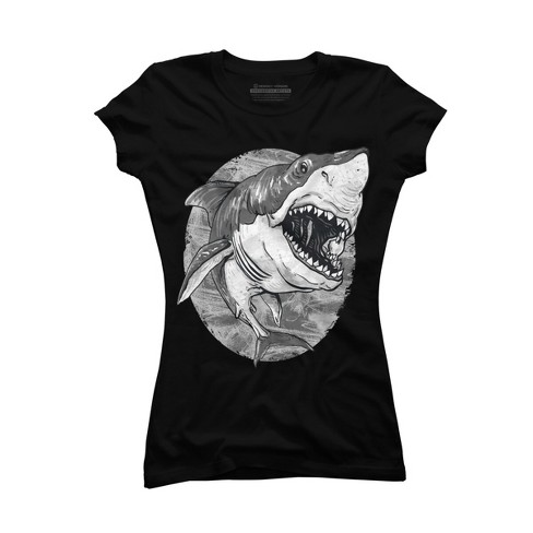 Junior's Design By Humans Great White Shark Bw By Mudgestudios T-shirt ...