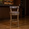 HomeRoots 31" Gray and Cool Gray Faux Leather and Solid Wood Low Back Bar Height Swivel Bar Chair - 2 of 4