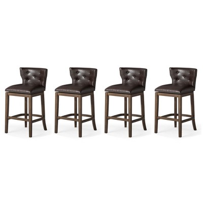 Maven Lane Hugo Low Back Kitchen Stool with Vegan Leather Upholstered Seat, Set of 4