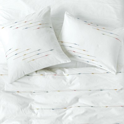 White Cotton Embroidered Standard Sham with Rainbow Accents