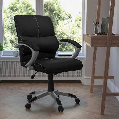 Contemporary Mid-Back Swivel Executive Chair in Black LeatherSoft