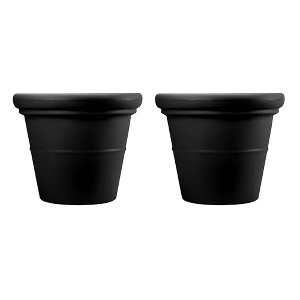 HC Companies 17 Inch Outdoor and Indoor Terrazzo Round House Planter with Heavy Rim for Flowers, Vegetables, and Succulents, Black (2 Pack) - 1 of 4