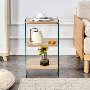 Syemin Square Side Table Stylish Glass Leg Coffee Table with Three Layer Partition for Living Room, Brown, 14"*14"*23.6" - 1 of 4