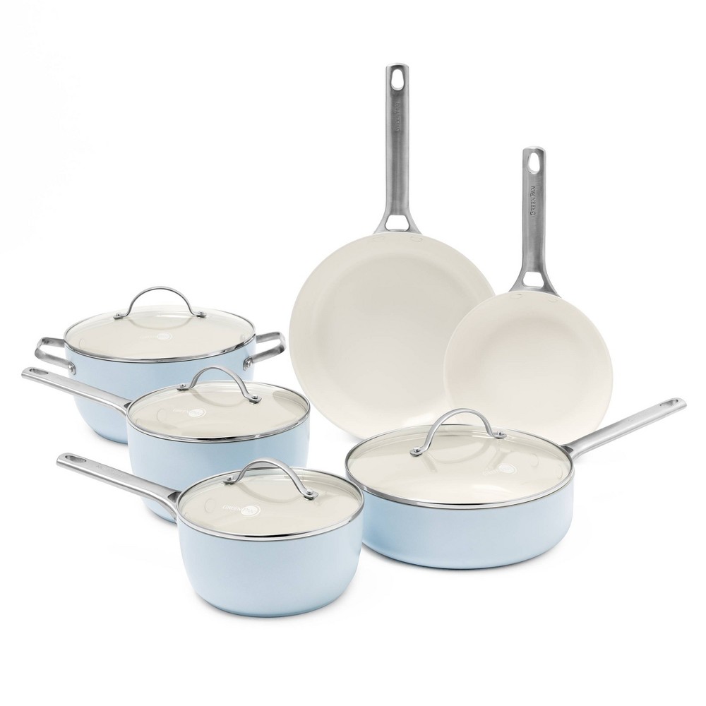 GreenPan Padova 10pc Hard Anodized Healthy Ceramic Nonstick Cookware Set Light Blue