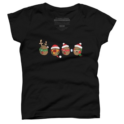 Girl's Design By Humans Christmas hedgehogs By Mangulica T-Shirt