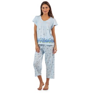 Casual Nights Women's Short Sleeve Floral Border Capri Pajama Set - 1 of 4