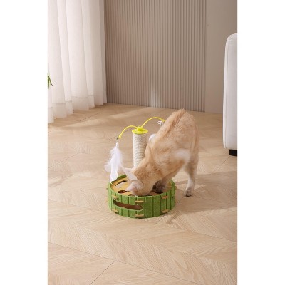 Cat Puzzle Toys Interactive Dancer Teasing Box with Squeaky Toys and Scratching Felt,Kitten Track Ball Toy for Indoor Cats