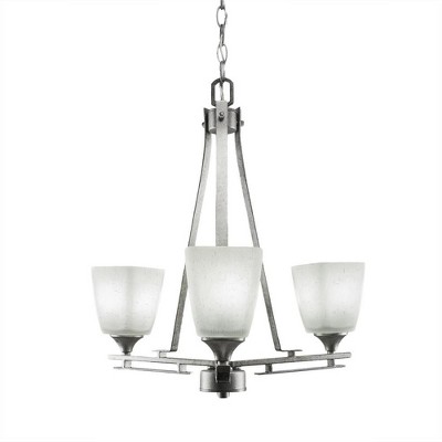 Toltec Lighting Uptowne 3 - Light Chandelier in  Aged Silver with 4.5" Square White Muslin Shade