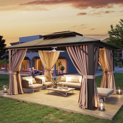 Aoxun 12'x20' Hardtop Gazebo with Polycarbonate Double Roof, Aluminum Frame, Curtains & Netting, for Patio, Garden, or Backyard