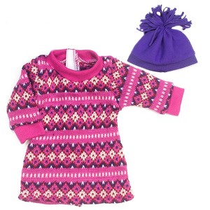 Sophia’s Fair Isle Knit Sweater Dress & Hat for 18” Dolls, Hot Pink/Purple - 1 of 4