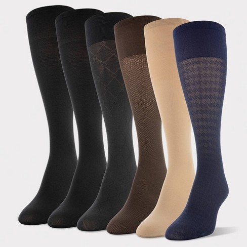 Women's Peds 6pk Light Opaque Trouser Socks - Diagonal Pattern  Navy/Nude/Brown/Black 5-10 : Target