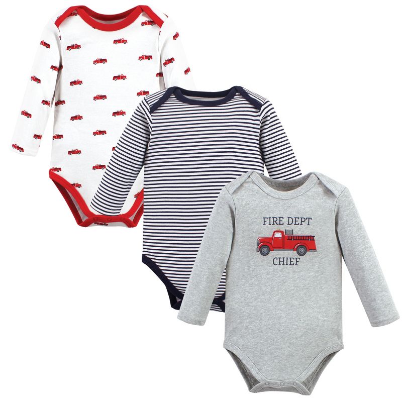 Hudson Baby Infant Boy Cotton Long-Sleeve Bodysuits, Fire Truck, 1 of 6