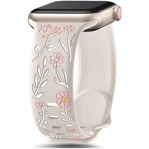 HTUTWOO Floral Band Compatible with Apple Watch Bands 38/40/41/42mm, Flower Engraved Silicone Inlay Dressy Strap for iWatch Series Ultra - 1 of 4