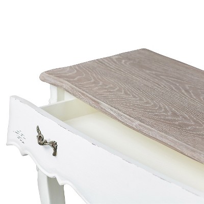 Distressed White and Natural Wood Console Table with Storage